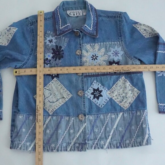 Vintage Keren Hart Blue Patchwork Button Up Lightweight Denim Jacket Xl - Picture 4 of 13